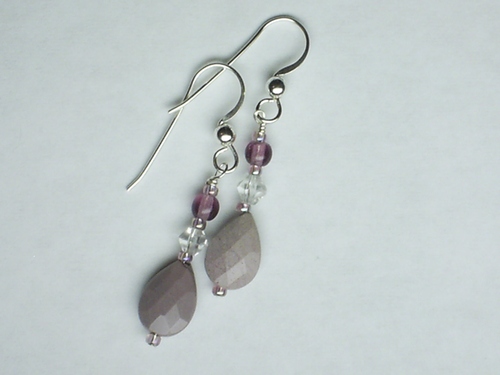 Mookaite Amethyst Czech Glass ~ Sterling Silver Earrings