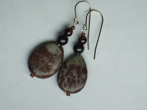 Picture Jasper and Garnet ~ Sterling Silver Earrings