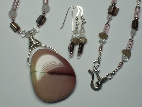 Rhodonite Lithium Quartz Necklace Earring Set ~ Sterling Silver