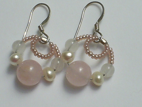 Rose Quartz and Pearl Rounds ~ Sterling Silver Earrings