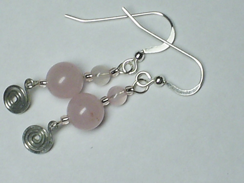 Rose Quartz Swirl Dangle ~ Sterling Silver Earrings