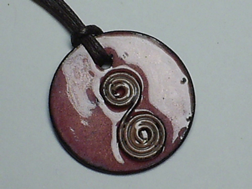 Round Earthy Double Spiral Pendant Necklace on Woven Cotton Cord