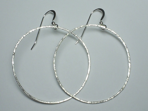 Round Large Hand Hammered Sterling Silver Earrings