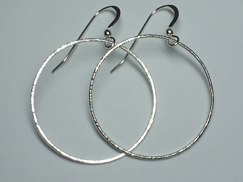 Round Medium Hand Hammered Sterling Silver Earrings