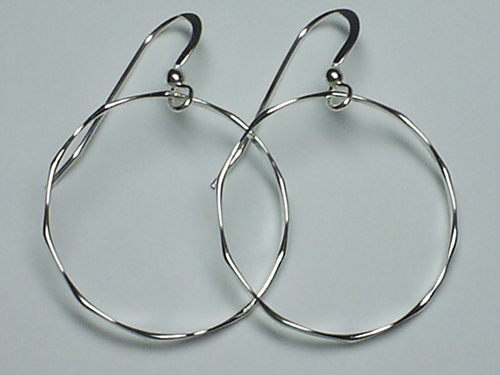 Round Medium Sideways Hand Hammered Sterling Silver Earrings