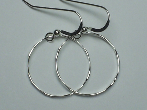 Round Small Sideways Hand Hammered Sterling Silver Earrings