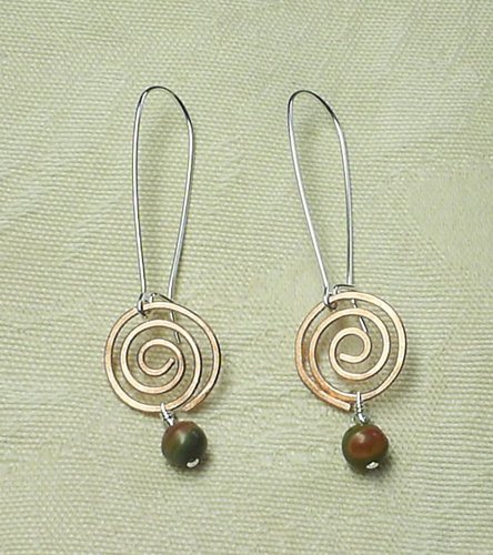 Swirly Copper Earrings on Sterling with Cherry Creek Jasper