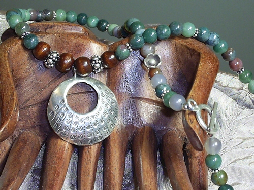 Watermelon Tourmaline Necklace ~ Hill Tribe Silver Flower Pendant