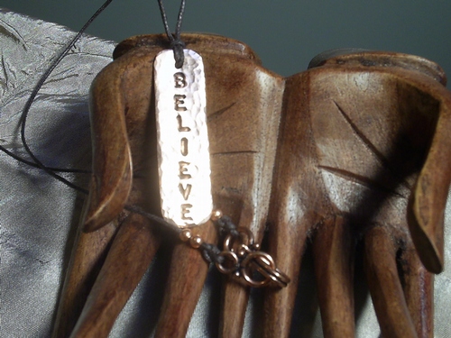 Custom Hand Hammered &quot;BELIEVE&quot; Tag Necklace ~ Copper