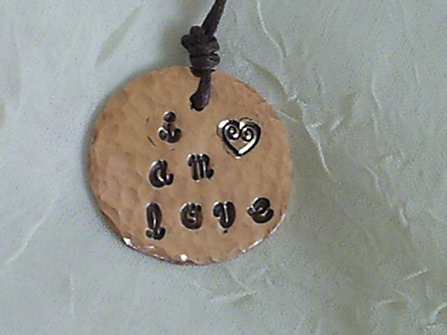 Custom Hand Hammered &quot;I AM LOVE&quot; Tag Necklace ~ Copper