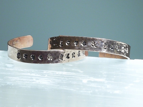 Hand Hammered &quot;love &amp; light&quot; Slender Bracelet