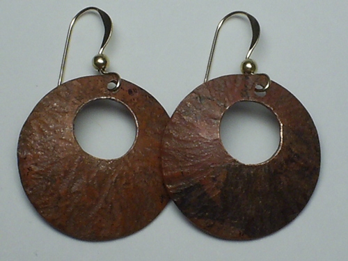 Hand Hammered Copper Round Cut-outs ~ Gold Filled Earrings