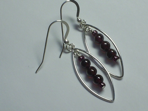 Garnet Rounded Ovals ~ Sterling Silver Earrings