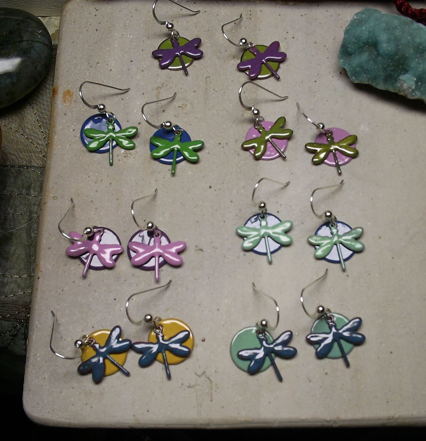 Mixed Colors Dragonfly Enamel with Dot Earrings