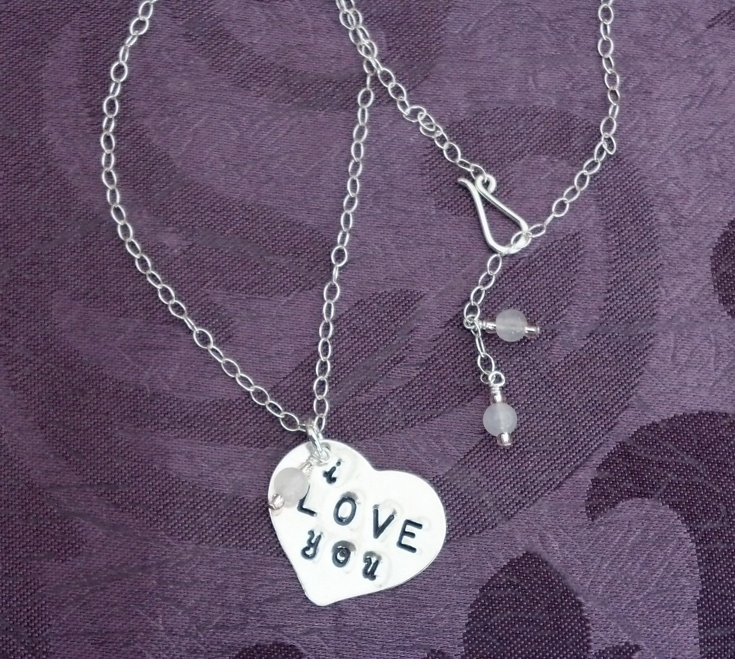 i LOVE you Sterling Heart with Custom Clasp and Rose Quartz