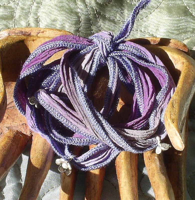 Iris Silk Wrap - 36&quot; Hand Dyed Silk with Fine Silver Adornments
