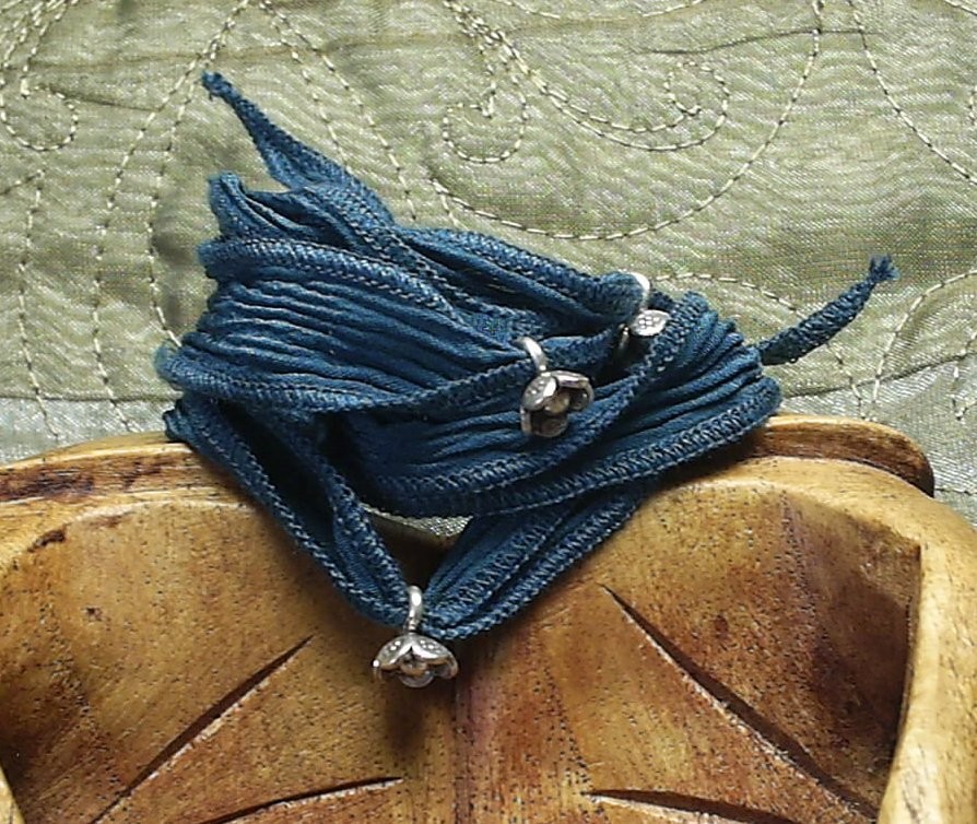 Teal Silk Wrap - 36&quot; Hand Dyed Silk with Fine Silver Adornments