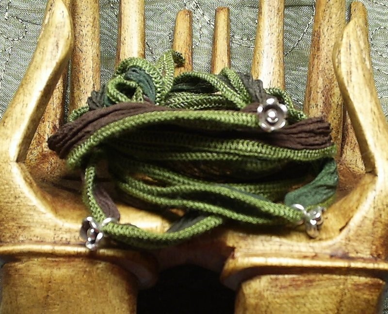 Lush Garden Silk Wrap - 36&quot; Hand Dyed Silk with Fine Silver Adornments
