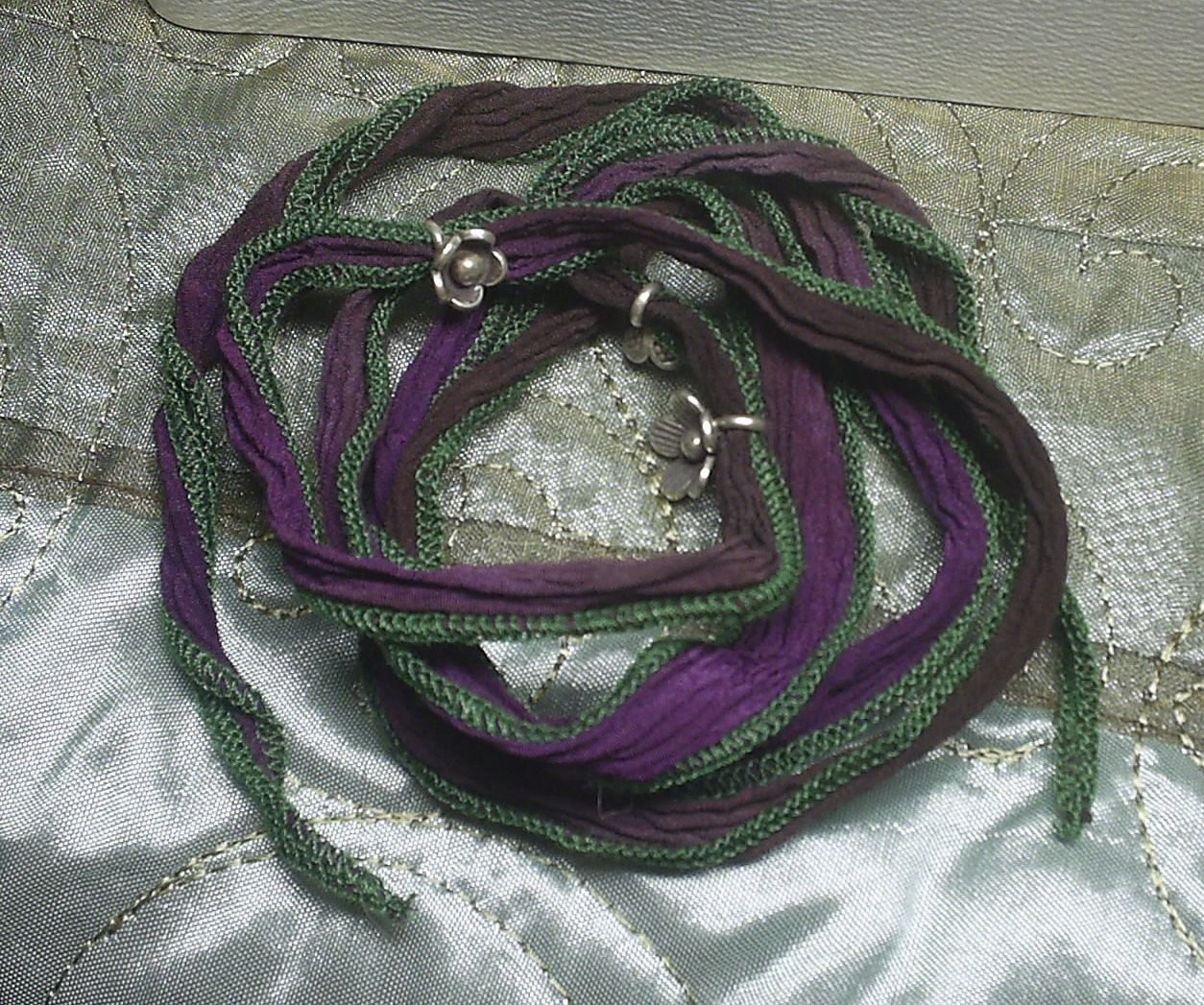 Grapey Eggplant Silk Wrap - 36&quot; Hand Dyed Silk with Fine Silver Adornments