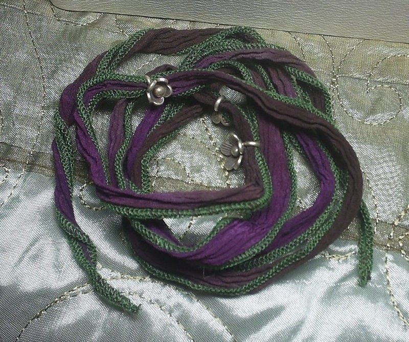 Grapey Eggplant Silk Wrap - 36&quot; Hand Dyed Silk with Fine Silver Adornments