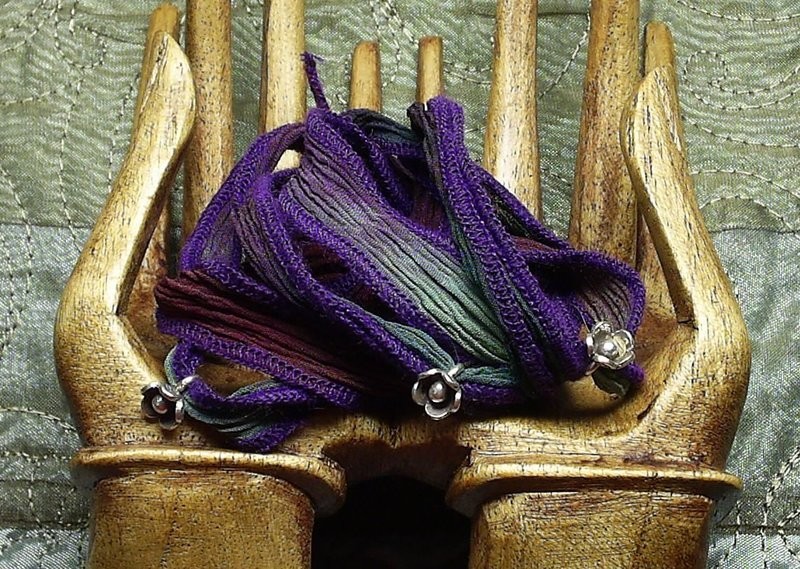 Multicolor Silk Wrap - 36&quot; Hand Dyed Silk with Fine Silver Adornments