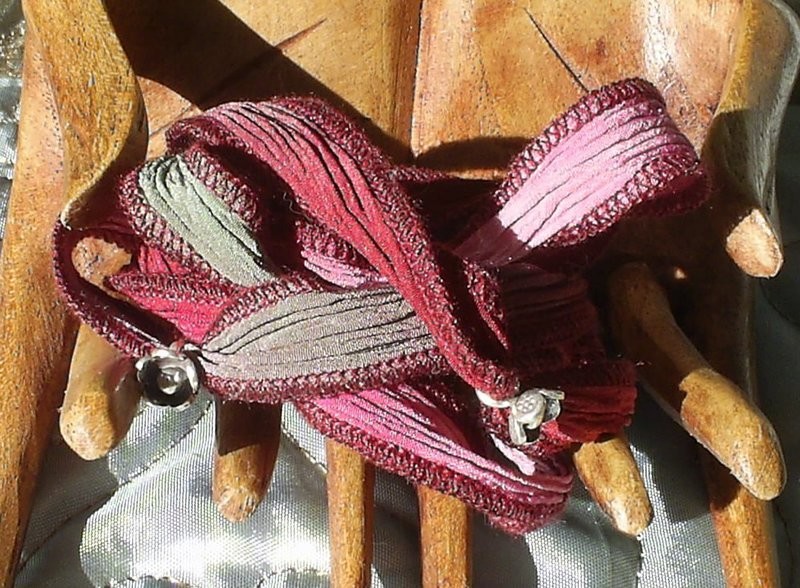 Rose Garden Silk Wrap - 36&quot; Hand Dyed Silk with Fine Silver Adornments