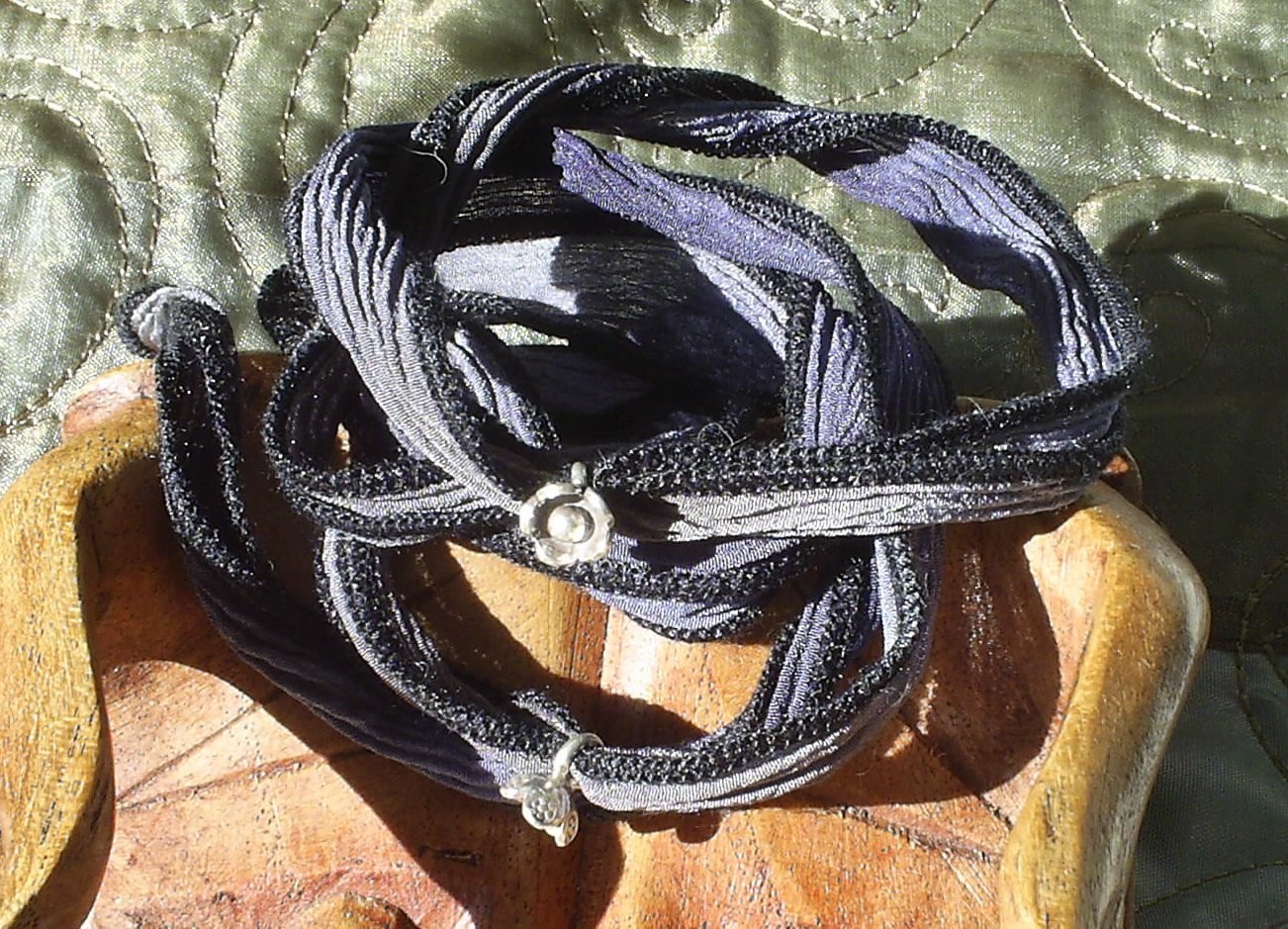 Blueberry Silk Wrap - 36&quot; Hand Dyed Silk with Fine Silver Adornments