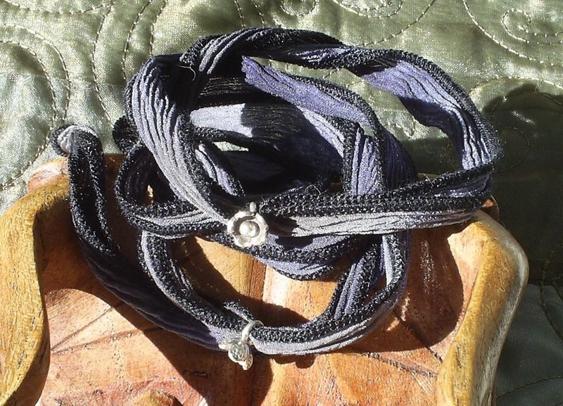 Blueberry Silk Wrap - 36&quot; Hand Dyed Silk with Fine Silver Adornments