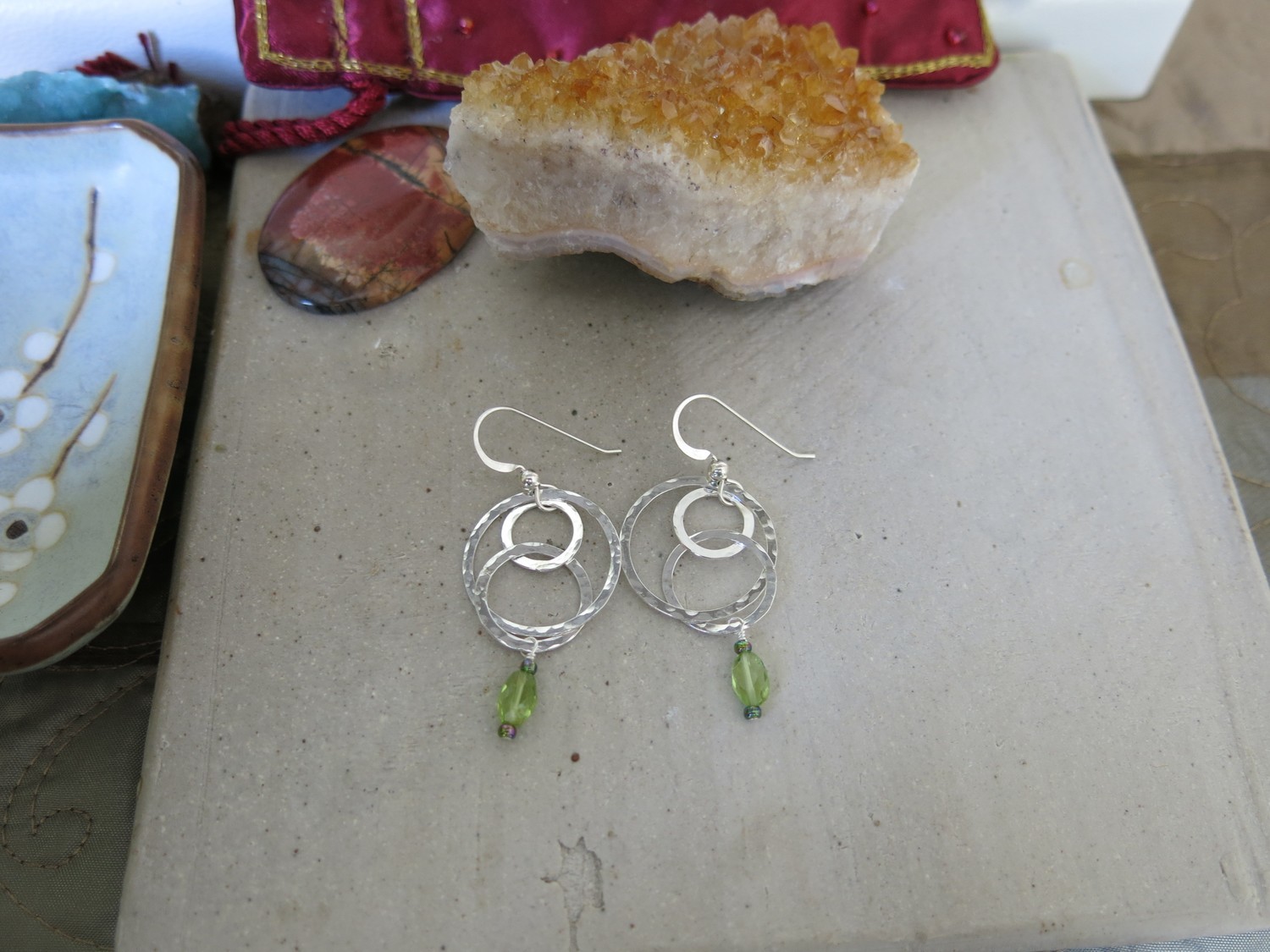 Triple Hoop Peridot Earrings