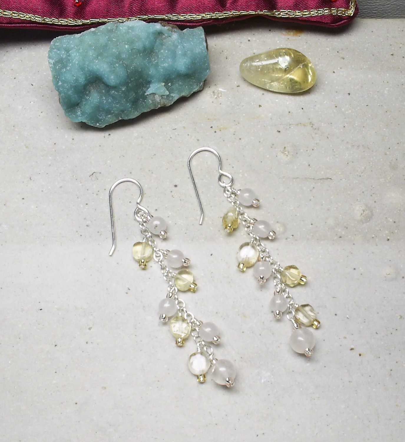 Citrine Rose Quartz Double Cascade Dangles