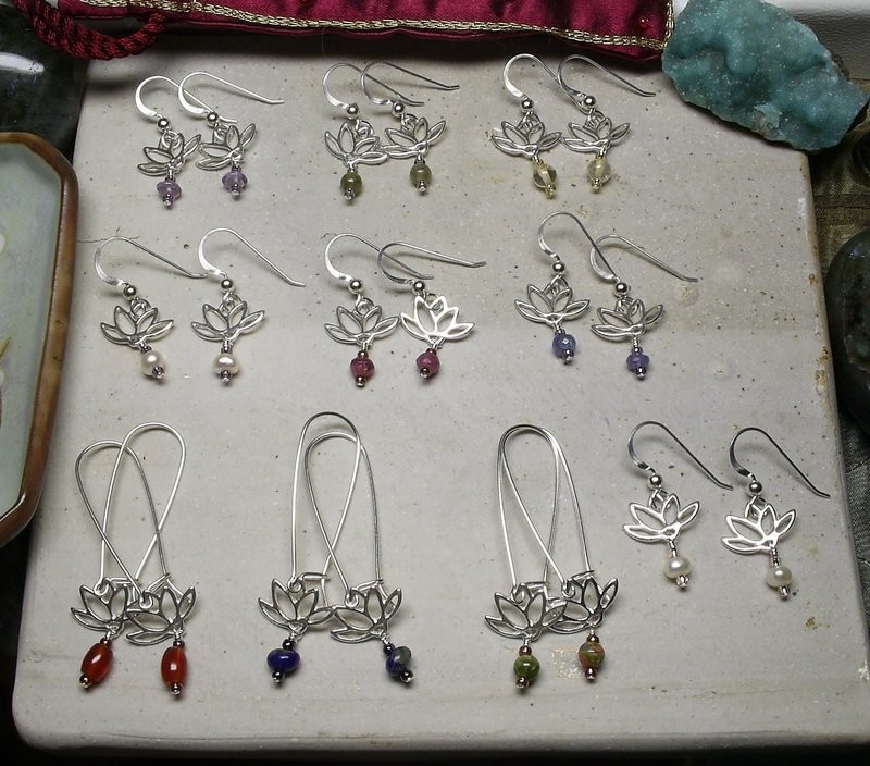 Lotus Dangles ~ Sterling Silver with Varying Stones