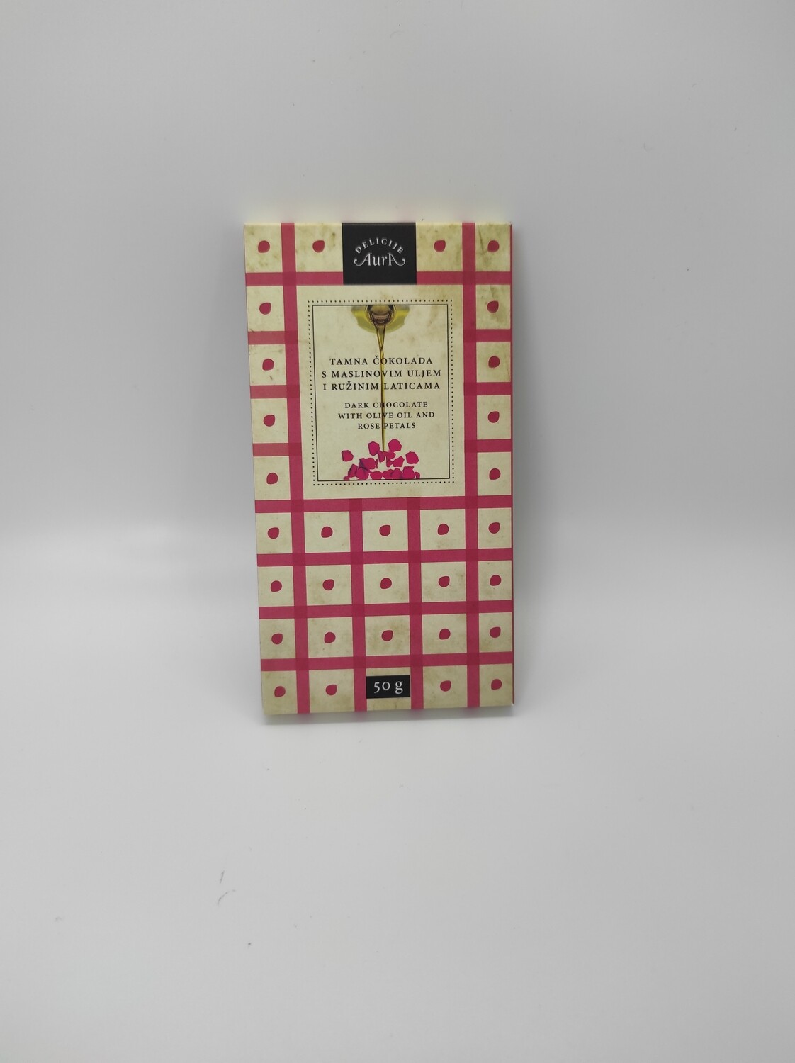 Tamna čokolada s maslinovim uljem i ružinim laticama 50gr
