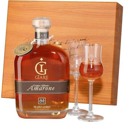 Le Giare Amarone In Astuccio Di Legno 70 cl e 2 Bicchieri Tulipe