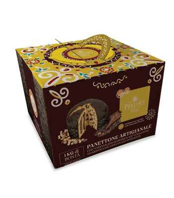 PELUSO PANETTONE ALLE NOCCIOLE CON CIOCCOLATO DI MODICA IGP E CREMA ALLE NOCCIOLE IN SAC A POCHE