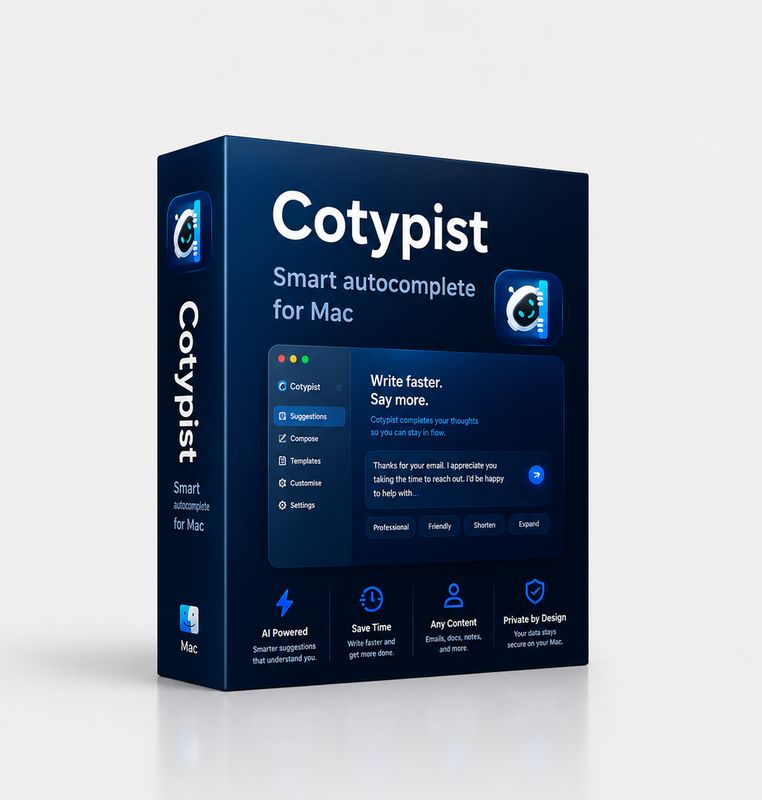 Cotypist Pro interface showing AI autocomplete suggestions for faster writing on macOS