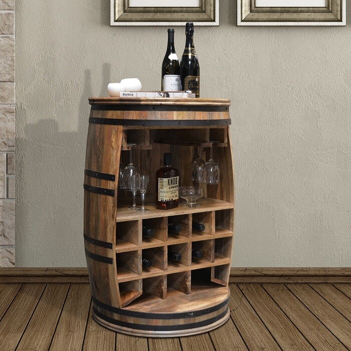 Rustikaler Barschrank aus Mangoholz - Rosey Raw