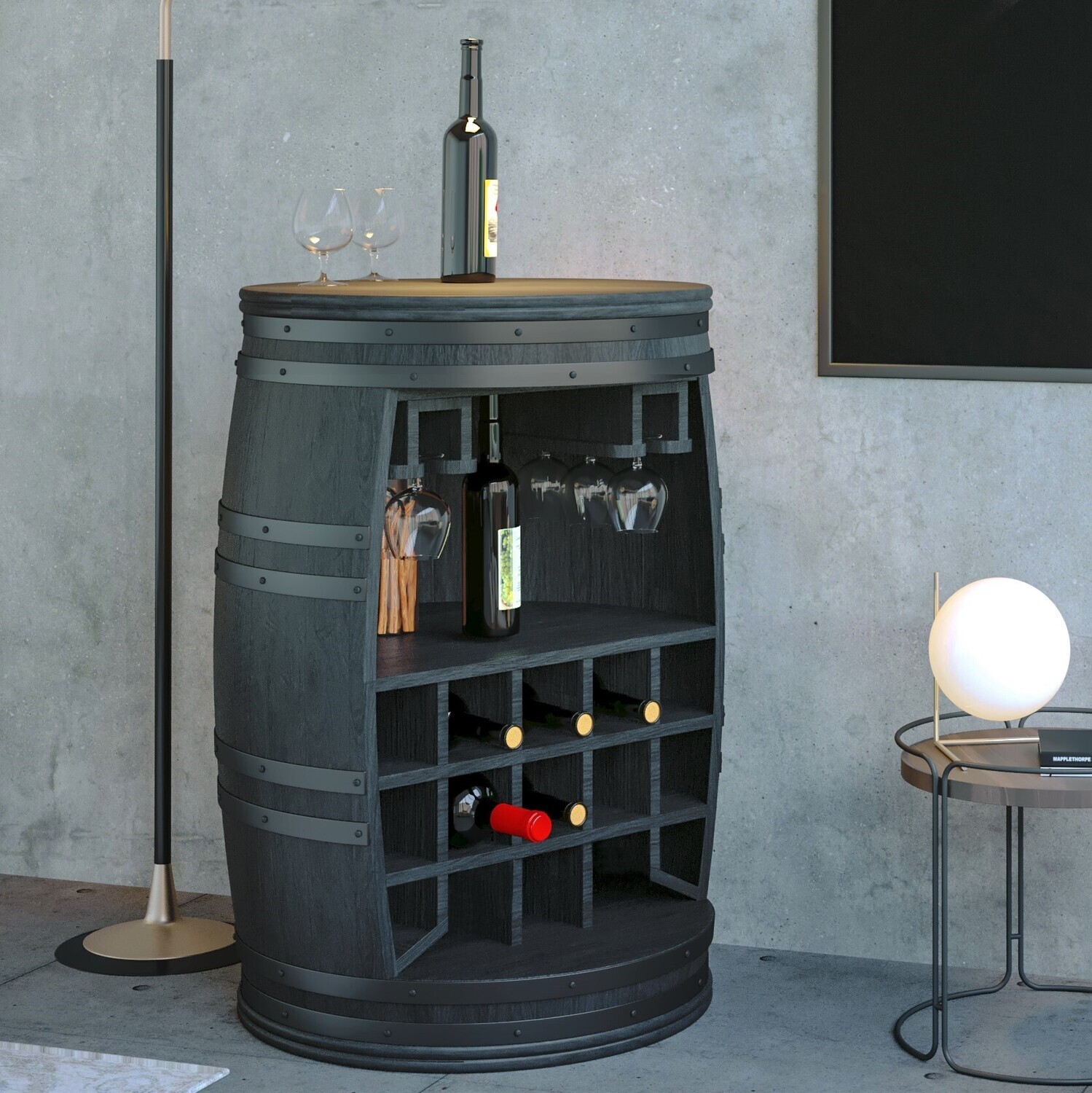 Schwarzer Barschrank aus Mango Holz - Rosey Black