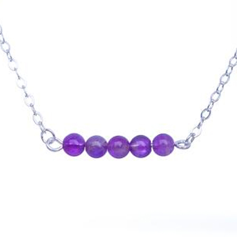 S Design Stone Bar Necklace - Amethyst Stone