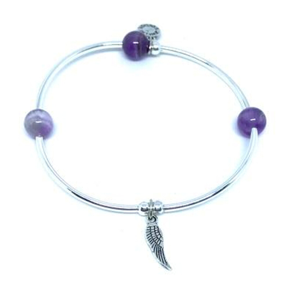 Soft Bangle Charm Bracelet, Angel Wing & Natural Stone