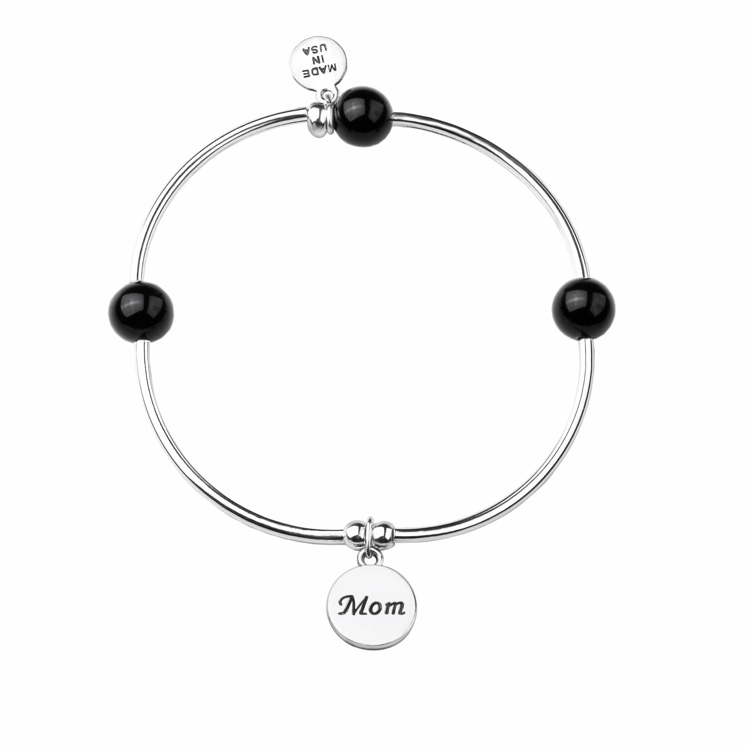 Soft Bangle Charm Bracelet, Mom & Natural Stone