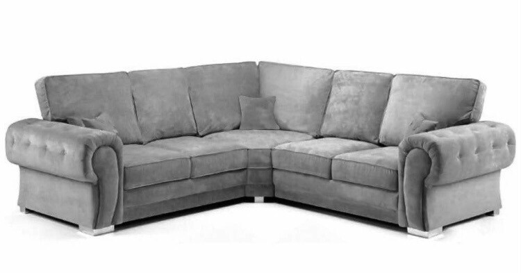 Verona Grey 2C2 Fabric Corner Sofa In Fullback Cushions - Available in GREY or MINK Verona Grey 2C2 Fabric Corner Sofa In Fullback Cushions - Available in GREY or MINK