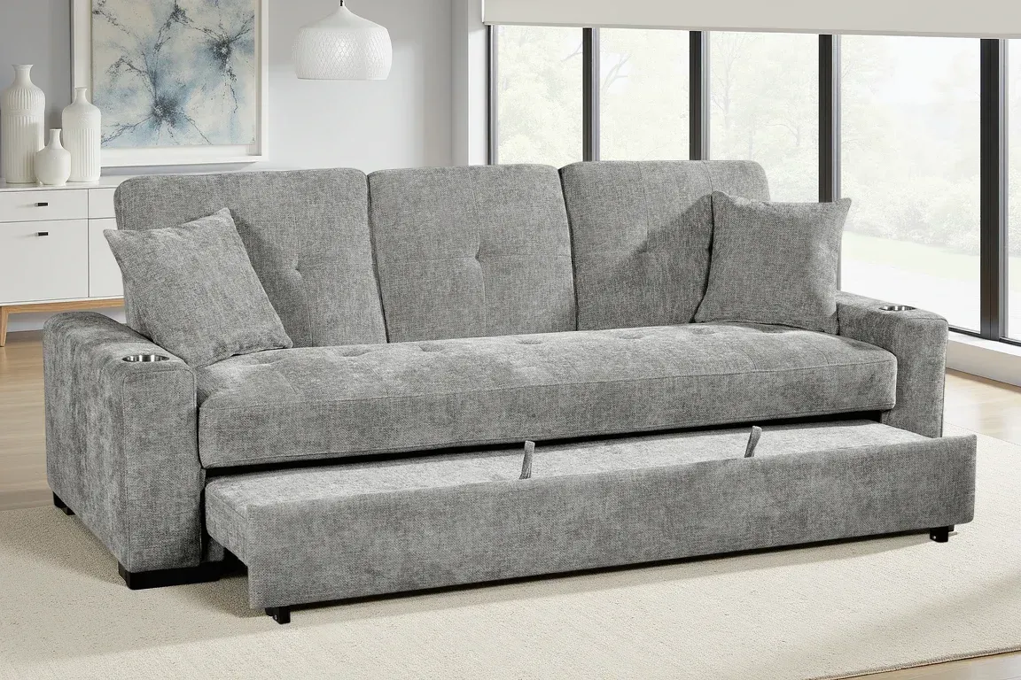 Grey Chenille Fabric 3 Seater Sofabed