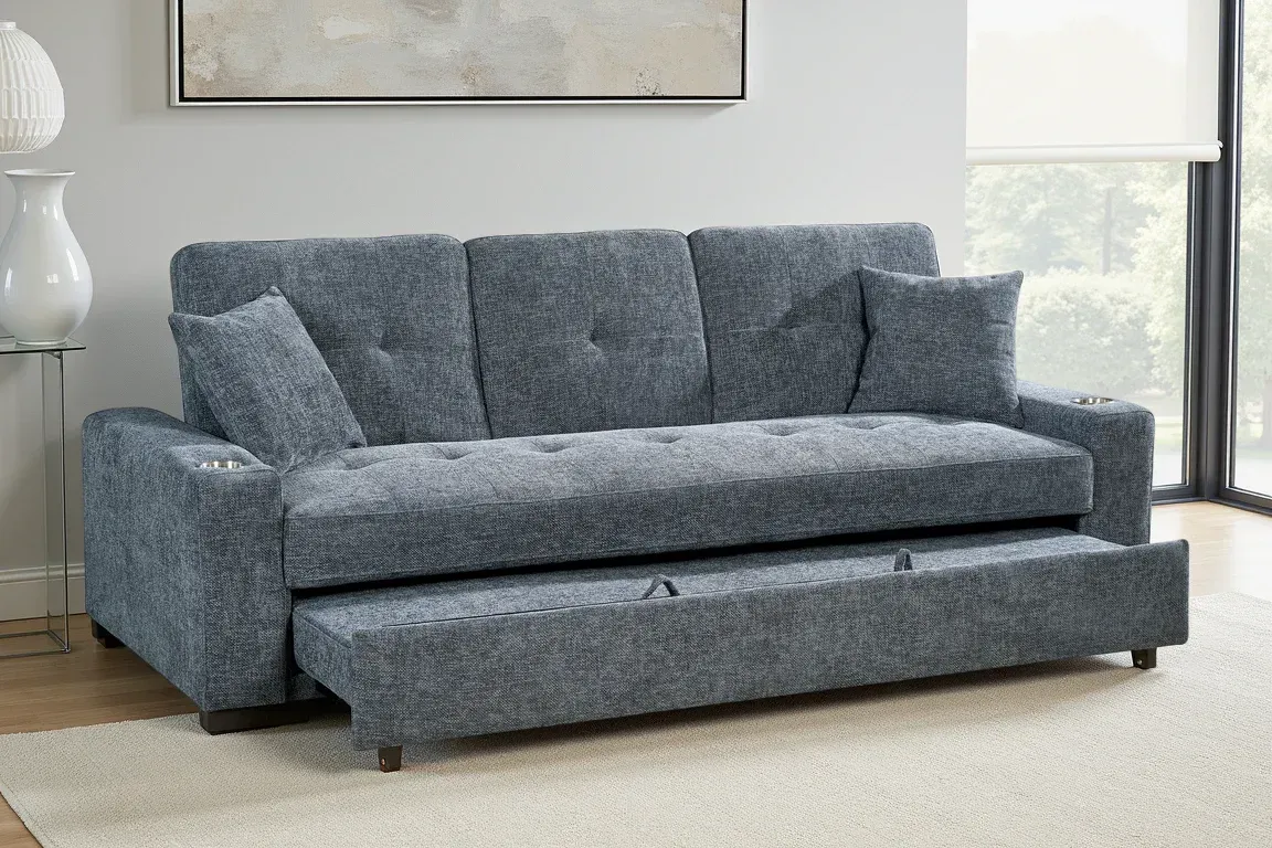 Pale Blue Chenille Fabric 3 Seater Sofabed Pale Blue Chenille Fabric 3 Seater Sofabed