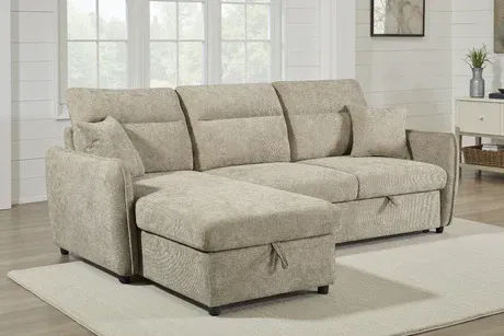 Beige Chenille Fabric 1C2 Corner Sofabed with Storage