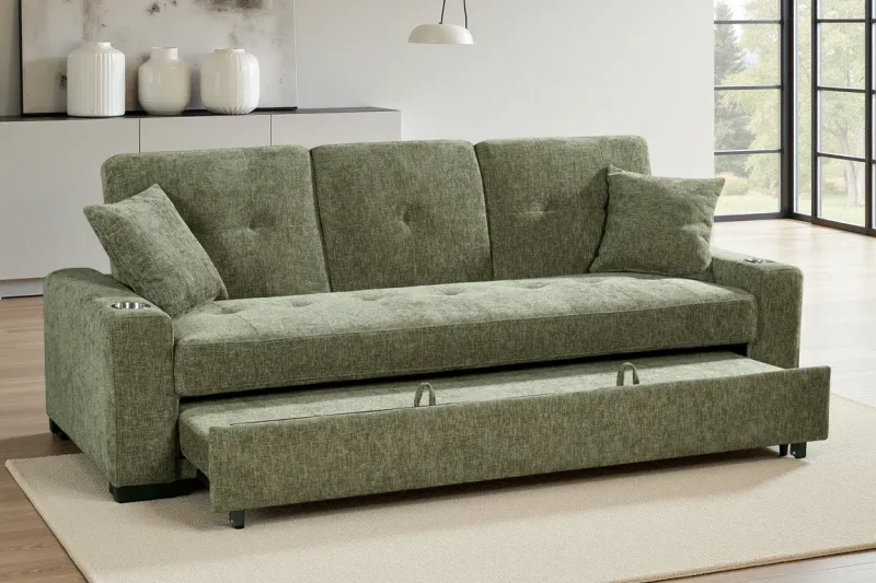 Green Chenille Fabric 3 Seater Sofabed