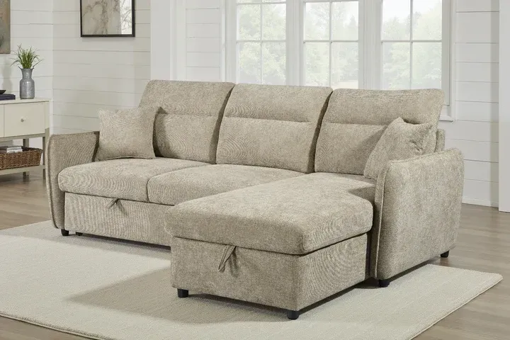 Beige Chenille Fabric 2C1 Corner Sofabed with Storage Beige Chenille Fabric 2C1 Corner Sofabed with Storage