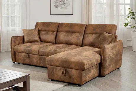 Faux Leather Suede Brown 2C1 Corner Sofabed with Storage Faux Leather Suede Brown 2C1 Corner Sofabed with Storage