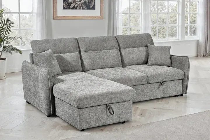 Grey Chenille Fabric 1C2 Corner Sofabed with Storage Grey Chenille Fabric 1C2 Corner Sofabed with Storage