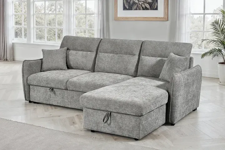 Grey Chenille Fabric 2C1 Corner Sofabed with Storage