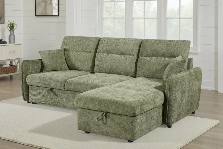 Green Chenille Fabric 2C1 Corner Sofabed with Storage Green Chenille Fabric 2C1 Corner Sofabed with Storage